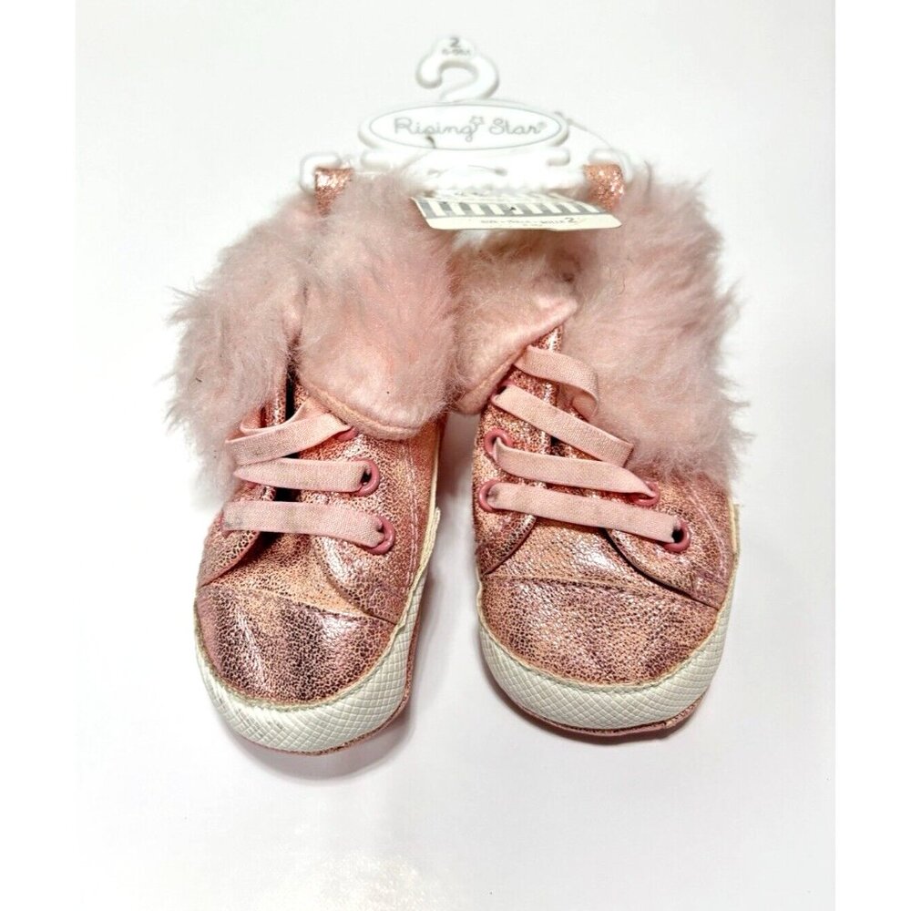 Girls Pink Shoes Sparkle Glitter Running Shoes, Rising Star Size 2 6-9M, New